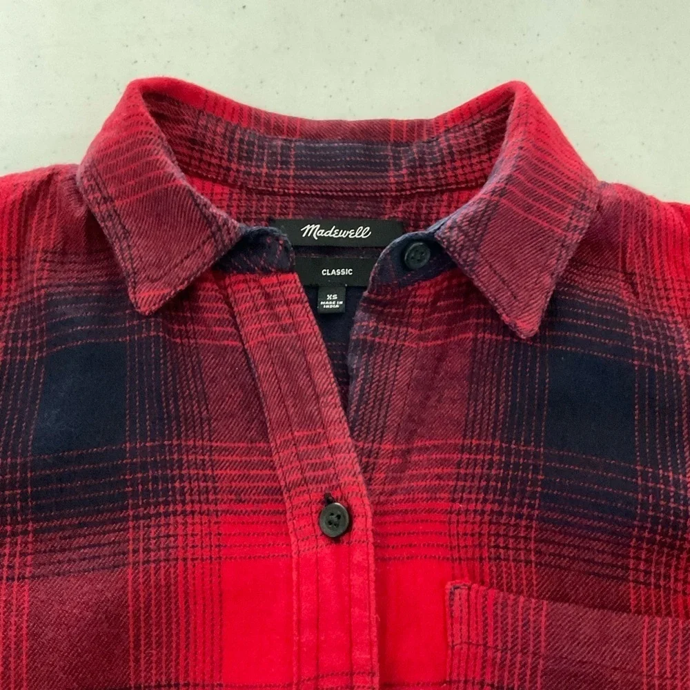 Madewell Classic Ex-Boyfriend Flannel Shirt Red/Blue Wilder Plaid Women’s Sz XS - Picture 4 of 14